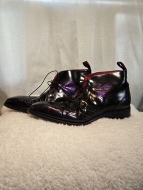 Men's Lace-Up Wingtip Ankle Boots in Black with Red Lining US 8 / UK 7